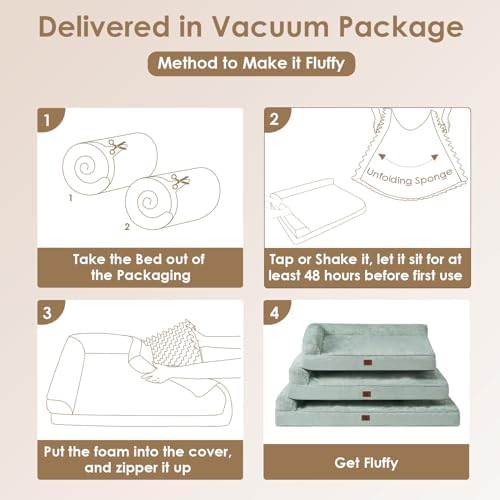 EHEYCIGA XXL Dog Bed Memory Foam, Orthopedic Giant Dog Bed Jumbo with Washable Removable Cover, Waterproof Pet Sofa Couch with Nonskid Bottom, 48x35x7.5, Greyish Green