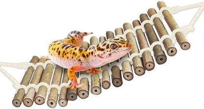 SunGrow Bamboo Gecko Reptile Climbing Bridge and Lizard Lounge, 18” Swinging Hideout Bridge, Helps Leopard Geckos with Thermoregulation, Increases Habitat Space, Can Be Submerged in Water
