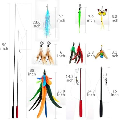 miwoowim 2PCS Retractable Cat Teaser Wands & 9PCS Feather Refills Toy Set