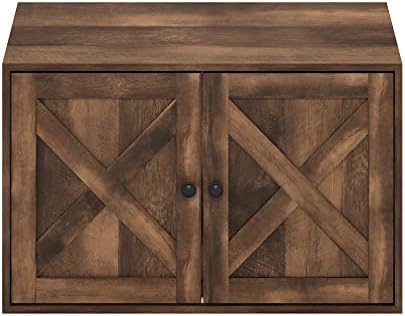 Furinno PELI Cat Litter Box Enclosure, Farmhouse Hidden Litter Box Furniture with Side Entrance, Wooden Pet House with 2 Slatted Doors, Easy Assembly, for Living Room, Rustic Brown