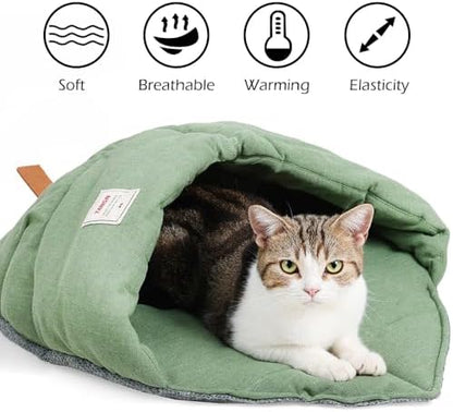 Cat Sleeping Bag Cave Bed with Non-Slip Bottom (Leaf Green)