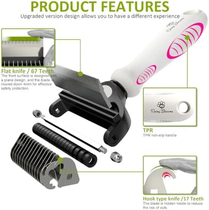 Spring Blossoms-2 in 1 Professional Grooming Rake for Cats & Dogs-Dematting Comb for Easy Mats & Tangles Removing,Pet Brush Safe No More Nasty Shedding and Flying Hair (Cloud Dancer White)