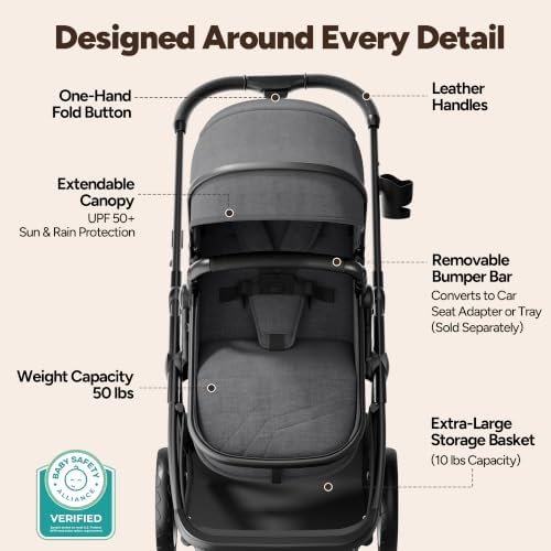 Mompush Wiz 2-in-1 Bassinet Stroller with Car Seat Adapter, Reversible Seat