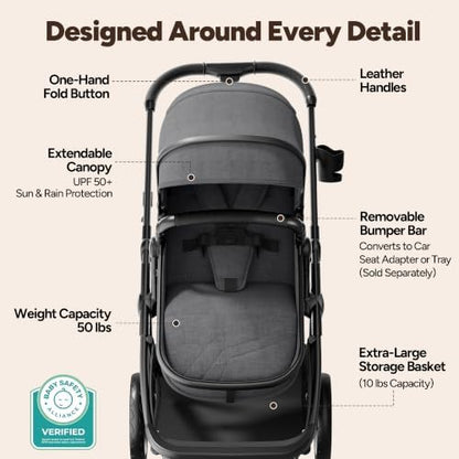 Mompush Wiz 2-in-1 Bassinet Stroller with Car Seat Adapter, Reversible Seat