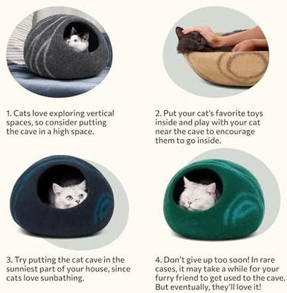 MEOWFIA Cat Cave - Merino Wool Bed for Indoor Cats (Beige, Medium)