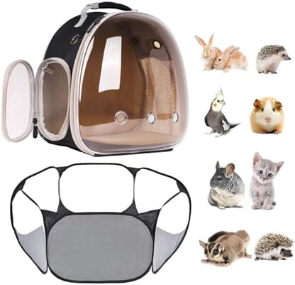 Small Animal Carrier Backpack and Playpen Outdoor Travel (Polarized Brown, Backpack+Playpen)