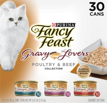 Fancy Feast Purina Gravy Lovers Poultry and Beef Grilled Gourmet Wet Cat Food Variety Pack - 3 oz. Cans,(Pack of 60)