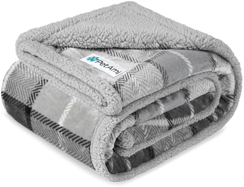 PetAmi Waterproof Dog Blanket for Large Pet Cat, 60x80, Plaid Light Grey