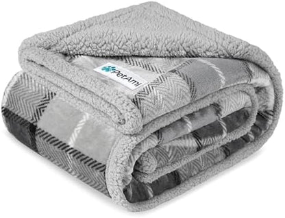 PetAmi Waterproof Dog Blanket for Small Puppy Cat, 29x40, Plaid Light Grey