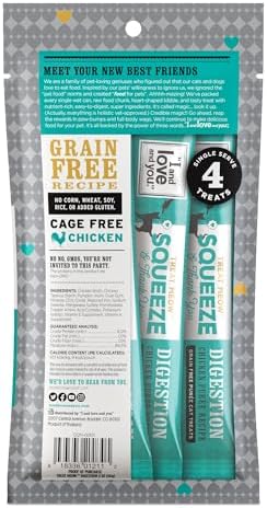 I AND LOVE AND YOU Treat Meow Lickable Cat Treats - Chicken Puree - Digestion Support, Squeeze Treat, 0.5oz, 4ct