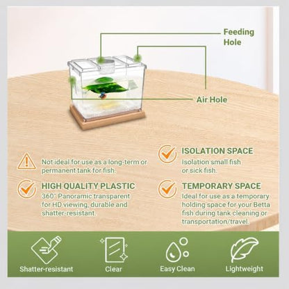 MoonOrange Mini Betta Fish Tank Kit with LED Light Base, Small Fish Bowl for Temporary Space, 0.2 Gallon Stackable Cube Tank with Betta Leaf for Small Fish, Insect, Shrimp, Crab, Spider (Kit-1)