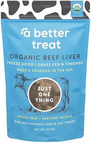 A Better Treat – Organic, Freeze Dried, Single Ingredient, 100% Grass Fed and Finished Beef Liver Dog Treats, Cat Treats | Natural Healthy | Grain Free, High Protein, Diabetic Friendly | Made in USA