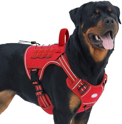 AUROTH Tactical Dog Harness for Large Dogs No Pull Adjustable Pet Harness Reflective K9 Working Training Easy Control Pet Vest Military Service Dog Harnesses Red L