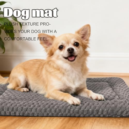 Dog Bed Crate Mat, Soft Durable Washable Anti-Slip Kennel Pad for Dogs & Cats, Reversible (Light Gray, L(35"*23"*1.5"))