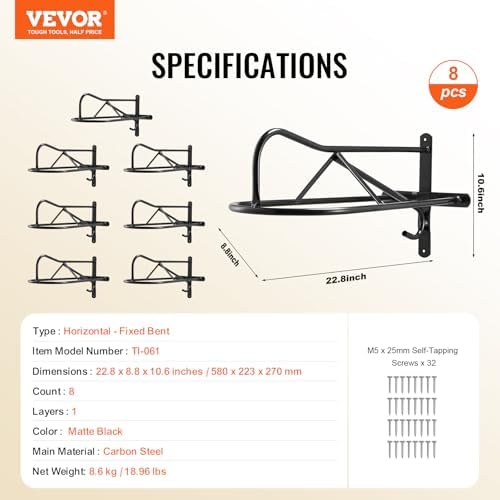 VEVOR Wall Mount Saddle Rack, 27.3 x 16.3 x 12.5 in, 8 Packs Horse Saddle Rack with Pad Bar, Portable Saddle Stand for English & Western Saddle, Horse Tack Storage for Equestrian Garden, Black