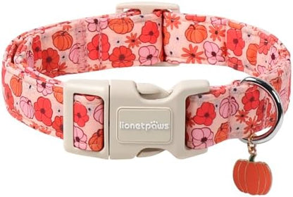 Lionet Paws Halloween Dog Collar- Cute Flower Pumpkin Peach Dog Collars with Plastic Buckle and Pumpkin Pendant,Light Adjustable Heliopsis Dog Collars for Small Medium Dogs