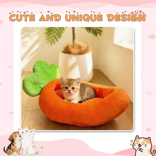 Rabbit Bed Warm Small Dog Cat Sleeping Carrot Banana Beds Bunny Bed Guinea Pig Hideout Bed Thick Soft with Removable Mat,Machine Washable Guinea Pig Cushion (Carrot（18.5 * 11.02 * 3.94）)