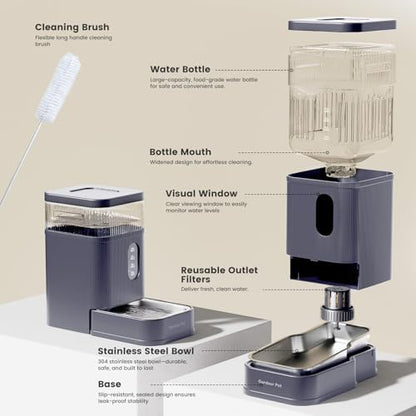2.2 Gallon Automatic Dog Water Dispenser with Stainless Steel Bowl