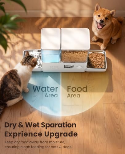 ROJECO Automatic Cat Feeder & Water Dispenser,Button Customizable Feeding
