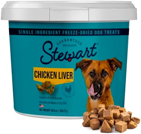 Stewart Freeze Dried Dog Treats, 100% Chicken Liver, 16.8 oz Tub
