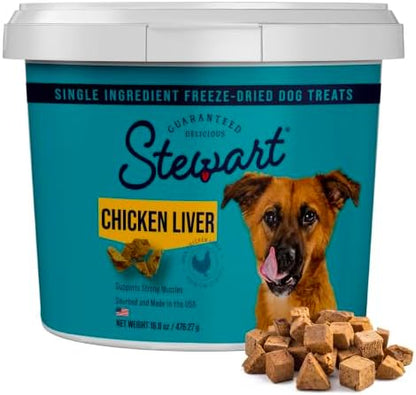 Stewart Freeze Dried Dog Treats, 100% Chicken Liver, 16.8 oz Tub
