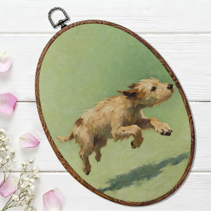 Vintage Dog Oval Framed Wall Art, Dog Lover Gifts Canvas Art Wall Decor，Cute Cottage Hanging Decor Painting Artwork for Home Bedroom Bathroom Hallway Living Room Office Decorations 8.3x12inch