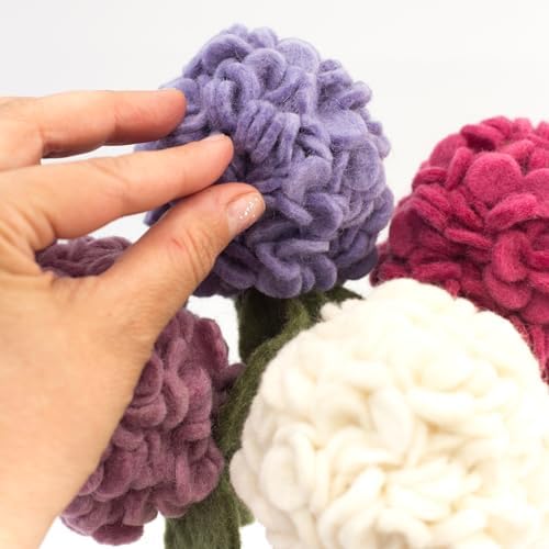 Glaciart One Felt Hydrangea Artificial Flowers Bouquet - 4 pcs|Reusable, Washable and Essential Oil Ready Multi Color Artificial Flowers w/Bendable Wire Stem |Great Gift or Home/Event Decorations