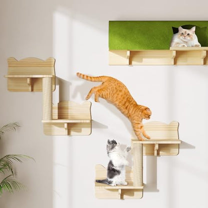 Cat Wall Shelves Set, 7-in-1 Cat Wall Furniture with Tunnel