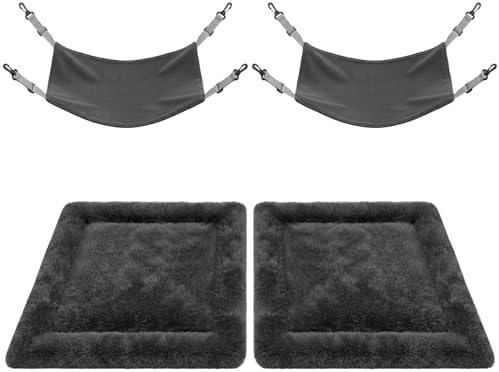 Novabright 4 Pack Cat Hammocks & Self Warming Mats Set for Crate, Grey