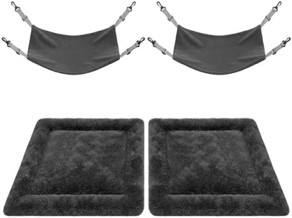 Novabright 4 Pack Cat Hammocks & Self Warming Mats Set for Crate, Grey