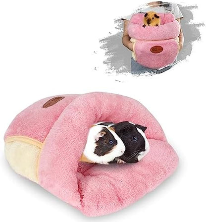 YUEPET Guinea Pig Bed, Warm Fleece Slipper Cuddle Cave, Pink