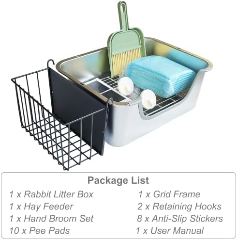 Stainless Steel Rabbit Sifting Litter Box (M & Hay Feeder)