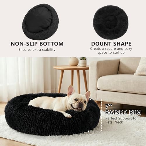 MIXJOY Orthopedic Dog Bed Comfortable Donut Cuddler Round Pet Beds Ultra Soft Washable Dog and Cat Cushion (20''/23''/30'') (23'', Brown)