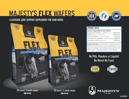 Majesty's Flex Wafers - Superior Horse/Equine Joint Support Supplement - Glucosamine, MSM, Chondroitin, Yucca, Vitamin C (Peppermint, 60 Count)