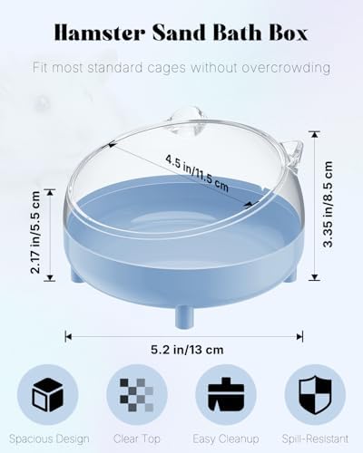 Pawfly Hamster Sand Bath Container, Hamster Sand Bath Box, Hamster Bathtub, Hamster Bathroom, Hamster Toilet, Plastic Dust Bath for Dwarf Hamsters, Syrian Hamsters, Mice, Gerbils & Small Animal, Blue
