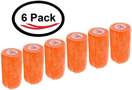 3 Inch Vet Wrap Tape Bulk (Orange) (Pack of 6) Self Adhesive Adherent Adhering Flex Bandage Grip Roll for Dog Cat Pet Horse