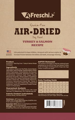 AFreschi Turkey & Salmon Air-Dried Dog Food, Grain-Free, 2.2 lb