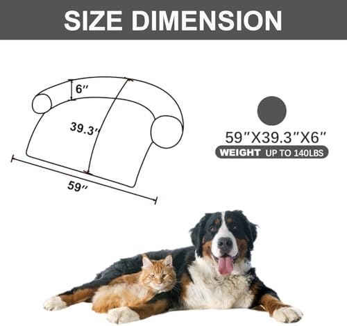 Calming Dogs/Cats Bed Mats, Dog Pad Washable Removable Couch Cover, Plush Long Fur Mat for Pets, Waterproof, Perfect for Small, Medium and Large Dogs and Cats (Dark Gray, 59"x39"x 6.0")