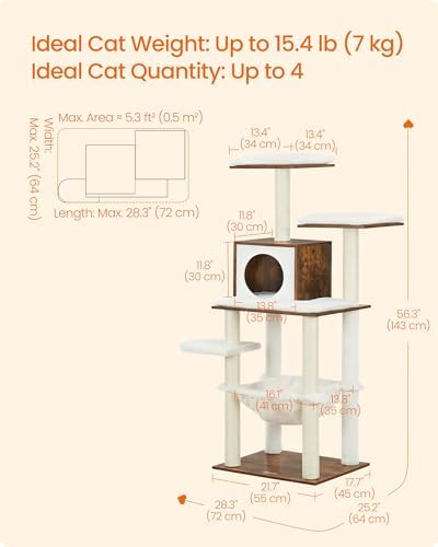 Feandrea Cat Tree, 56.3-Inch Contemporary Cat Tower, Multi-Level Condo