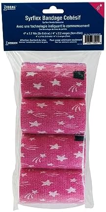 SyrFlex Cohesive Bandage 4” HOT Pink Star 4pk