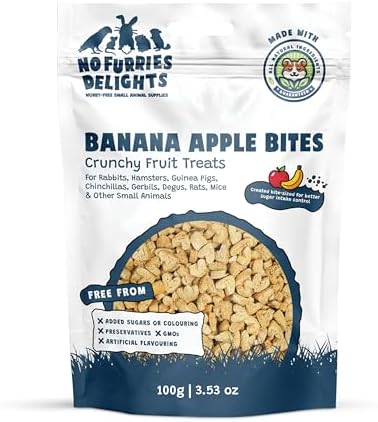 Treats, 100% All Natural Mini Bites for Rabbit Hamster Guinea Pig Chinchilla Pet Rat Mice Gerbil Bird Healthy (100g, Banana Apple Bites)
