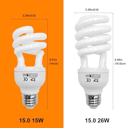 UVB Reptile Light, 15.0 15W UVA UVB Light for Reptiles, Spiral Compact Fluorescent UVB Bulb for Desert Reptiles and Amphibians