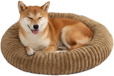 Short Plush Dog Bed Donut, Ultra-Soft & Machine Washable Dog Beds, Durable Round Calming Pet Bed for Cats and Small, Medium, Large Dogs (Coffee Brown, Large)