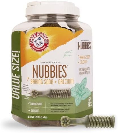 Arm & Hammer Nubbies Dental Dog Treats, Mint Flavor, 62 Count Bucket