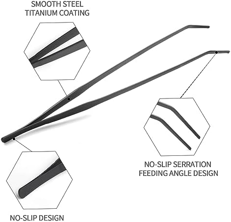 Aquarium Tweezers Extra Long 15 inches Feed Tong Clamps - FEITA Straight and Curved Stainless Steel 38cm Tweezers Set for Fish Tank Plants Aquascape Tools & Reptile Feeding Tongs - Black 2Pcs