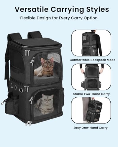 HOVONO Double Cat Carrier Backpack for 2 Cats or Small Dogs,Large Space, L