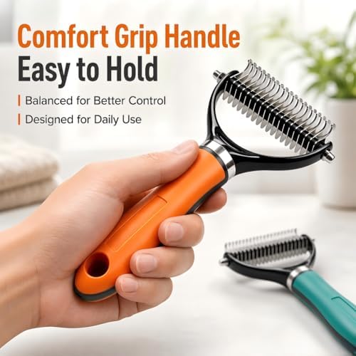 Double Sided Pet Grooming Rake, Extra Wide Deshedding Brush for Dogs Cats, Professional Long Hair Pet Shedding Comb Effectively Reduces Loose Hair (orange color)