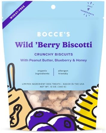 Bocce's Bakery Wild 'Berry Biscotti Crunchy Biscuits Dog Treats, 12 oz