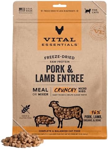 Vital Essentials Freeze Dried Cat Food, Pork & Lamb Nibs, 12 oz Bag