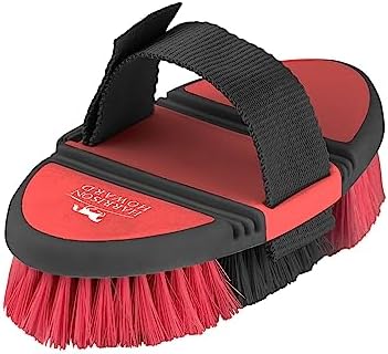 Harrison Howard Flexible Finish Horse Grooming Brush - Bendable and Convenient for Scrubbing, Comfortable Hold in Hand - Red